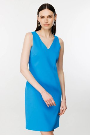 Ekol Kadın V Yaka Sıfır Kol Elbise 4002 Mavi - 2