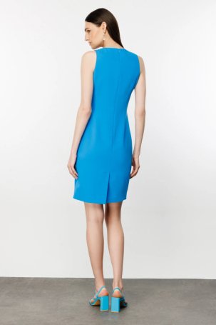 Ekol Kadın V Yaka Sıfır Kol Elbise 4002 Mavi - 4