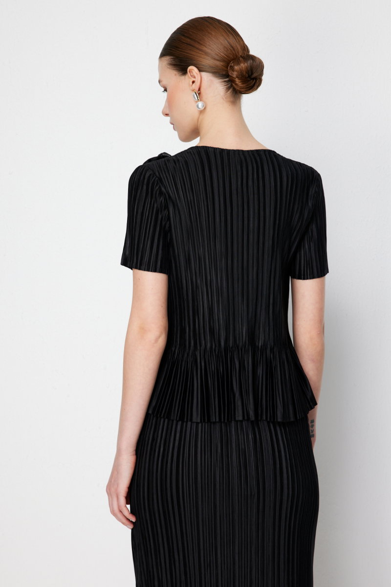 Ekol Kadın Yakası Çiçekli V Yaka Bluz 2882 Siyah - 4