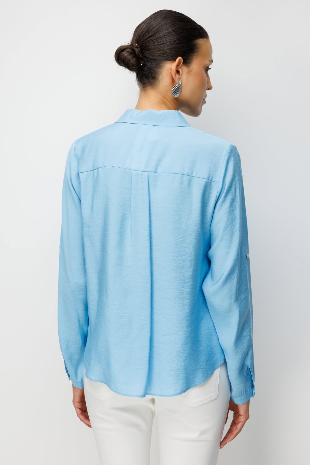 Ekol Kadın Yakası Dantel Detaylı Büzgülü Bluz 2084 Mavi - 5