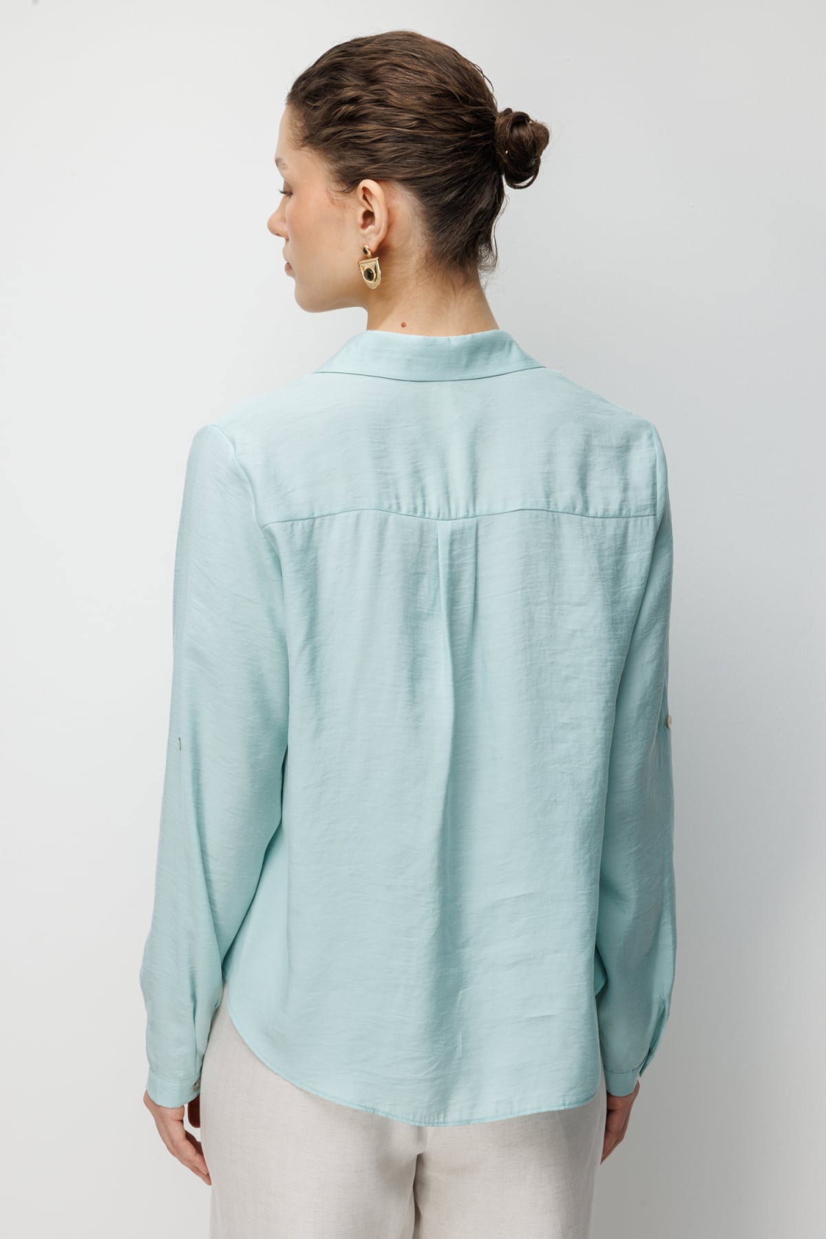 Ekol Kadın Yakası Dantel Detaylı Büzgülü Bluz 2084 Mint - 5