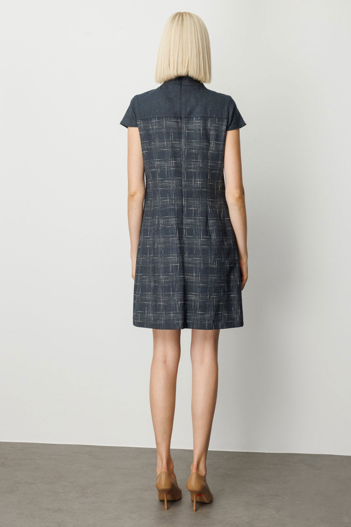 Ekol Kadın Yakası Fiyonk Detaylı Desenli Elbise 4019 Lacivert - 5