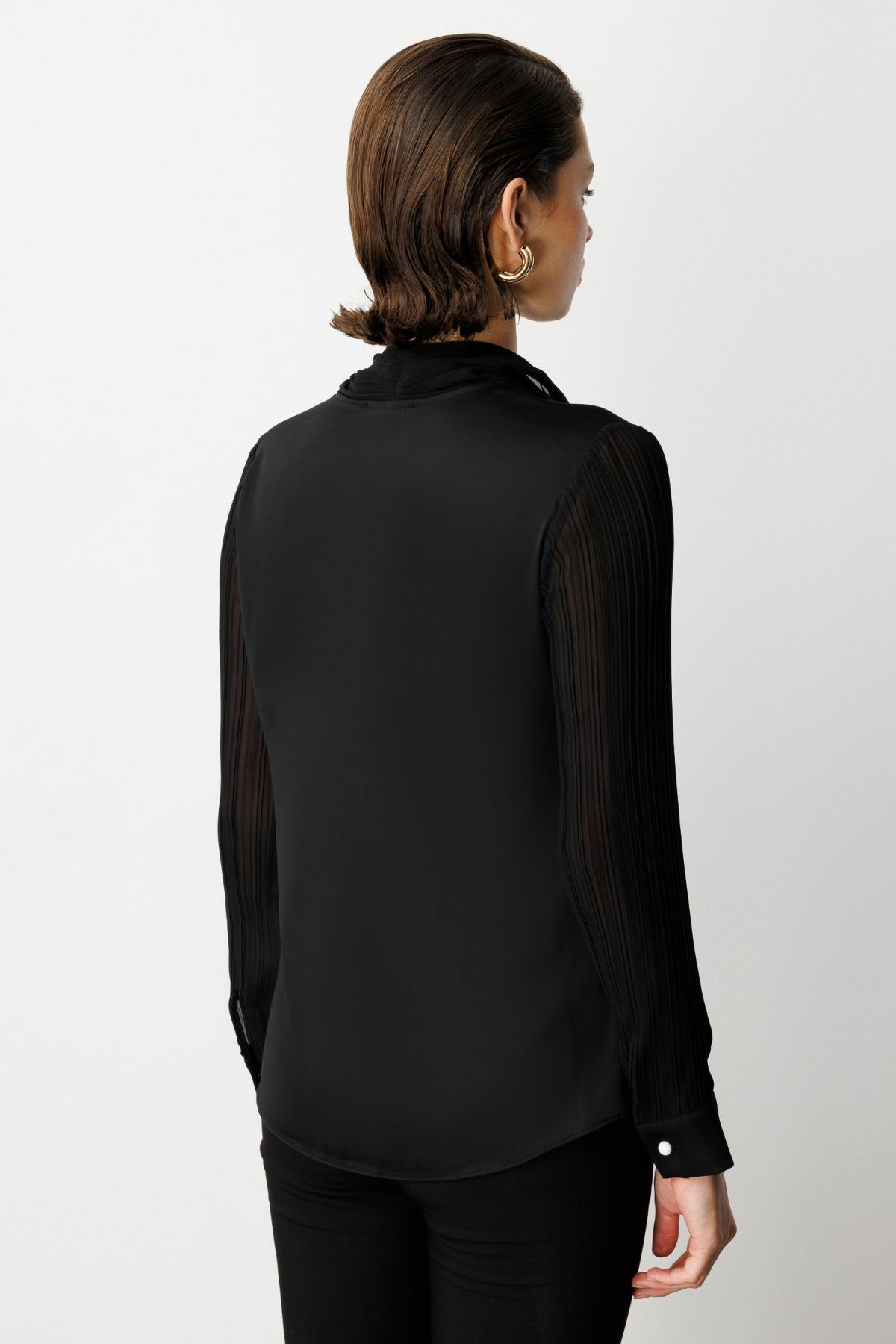 Ekol Kadın Yakası Fularlı Broş Detaylı Bluz 3021 Siyah - 4