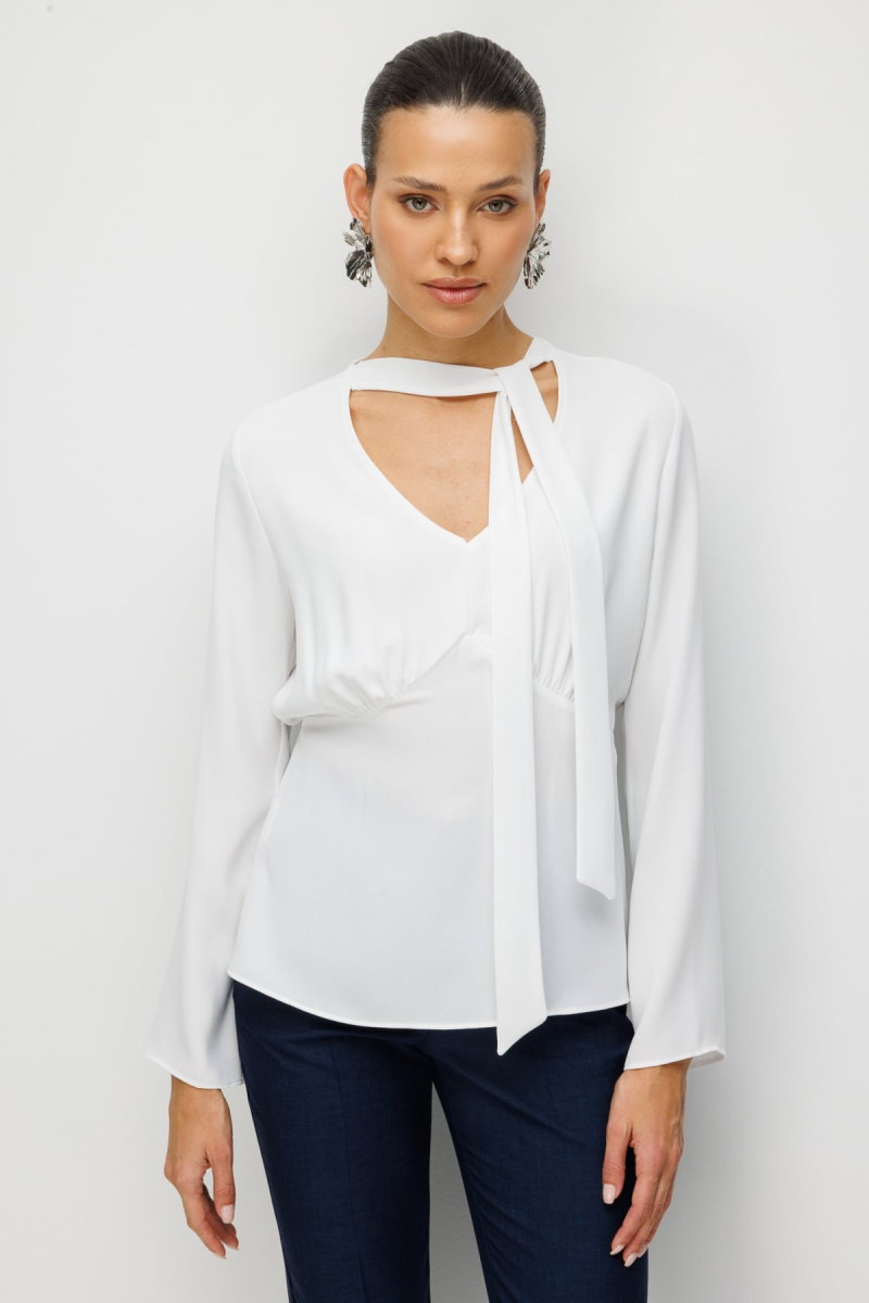 Ekol Kadın Yakası Fularlı Dikiş Detaylı Bluz 2036 Ekru - Ekol