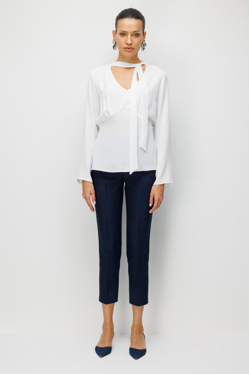 Ekol Kadın Yakası Fularlı Dikiş Detaylı Bluz 2036 Ekru - 3