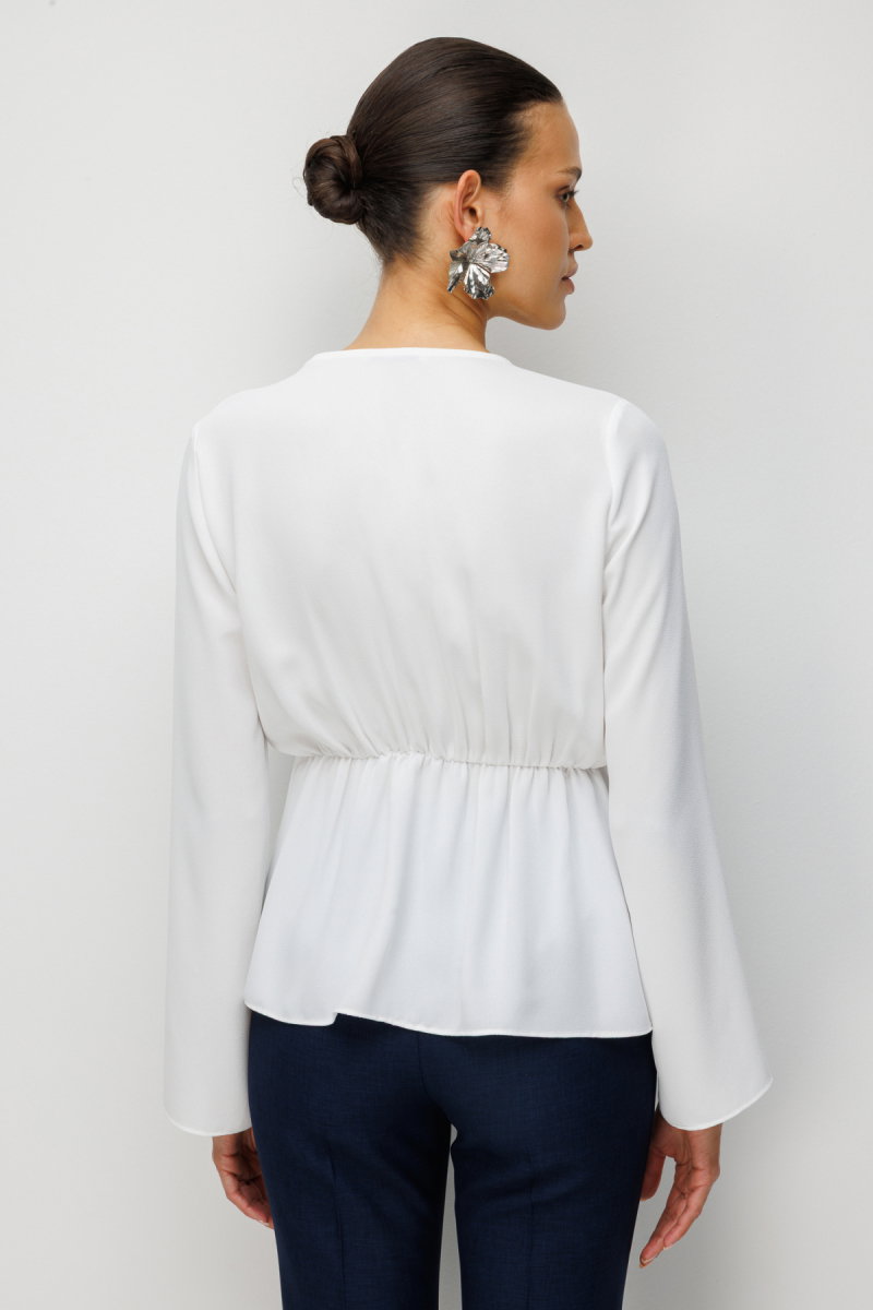 Ekol Kadın Yakası Fularlı Dikiş Detaylı Bluz 2036 Ekru - 4