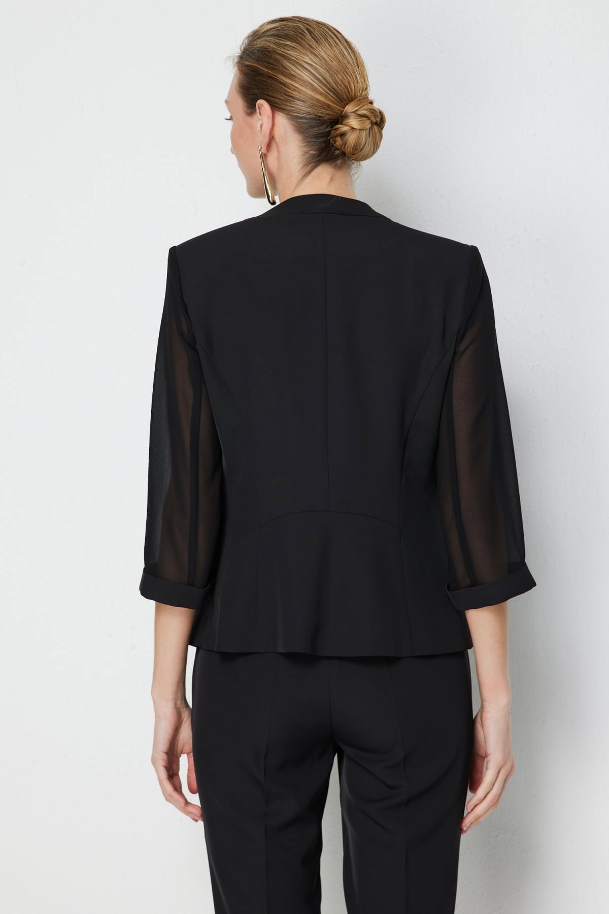 Ekol Kadın Yakası Fularlı Yarım Kol Ceket 1138 Siyah - 4