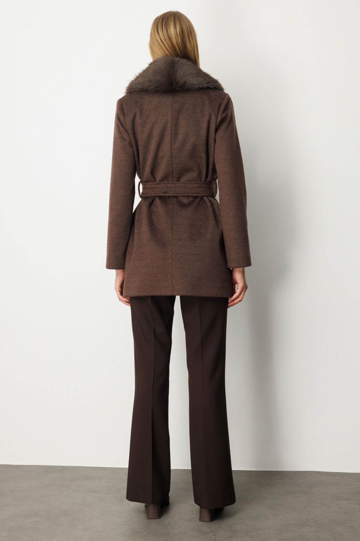 Ekol Kadın Yakası Kürklü Beli Kuşaklı Kaban 6079 Kahverengi - 4