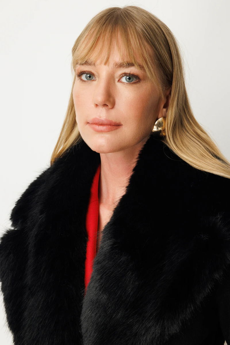 Ekol Kadın Yakası Kürklü Beli Kuşaklı Kaban 6079 Siyah - 3