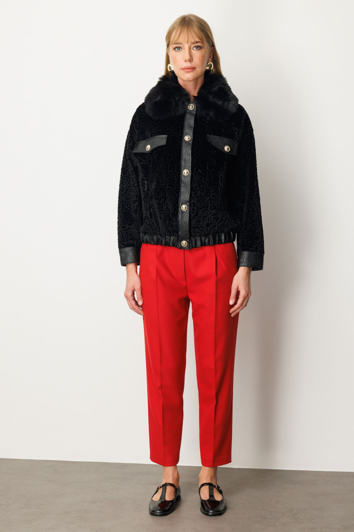 Ekol Kadın Yakası Kürklü Deri Detaylı Mont 6611 Siyah - 3