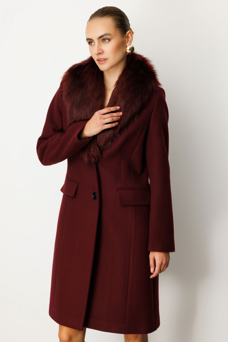 Ekol Kadın Yakası Kürklü Kapak Cepli Kaban 6065 Bordo - 3