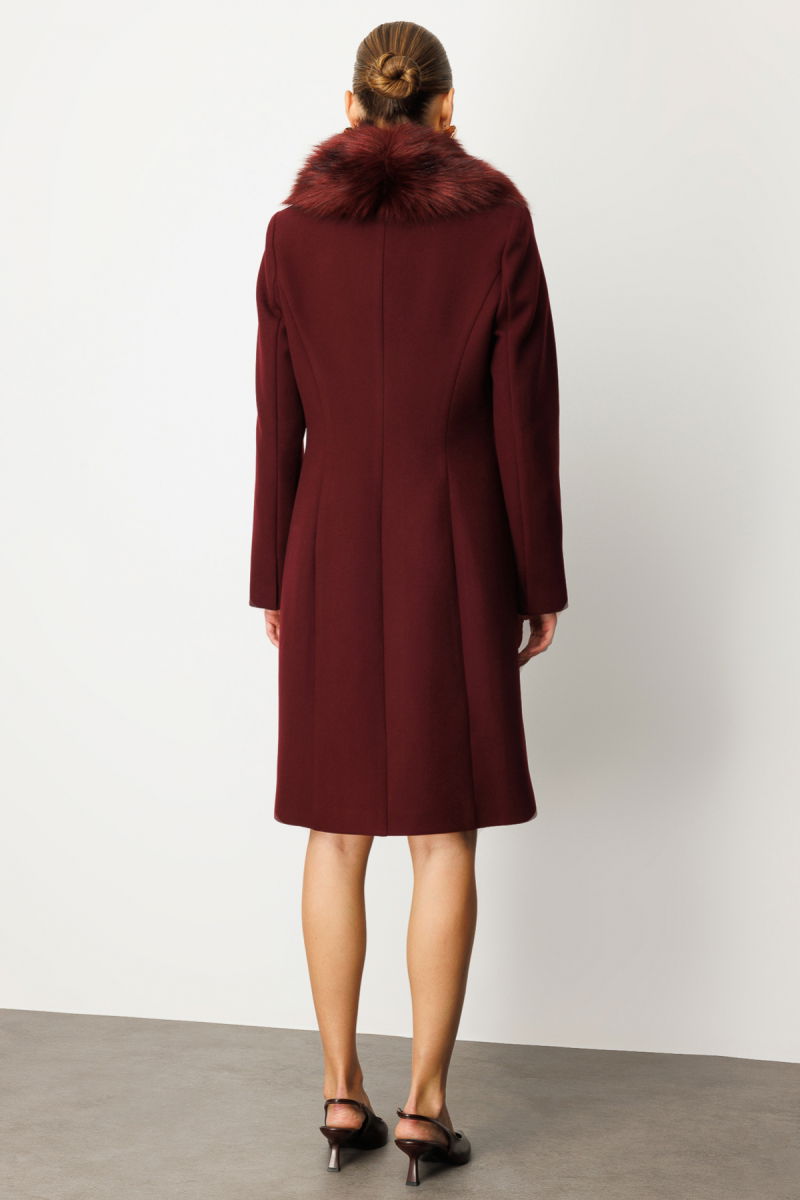 Ekol Kadın Yakası Kürklü Kapak Cepli Kaban 6065 Bordo - 4