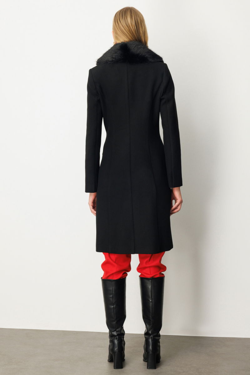 Ekol Kadın Yakası Kürklü Kapak Cepli Kaban 6065 Siyah - 4