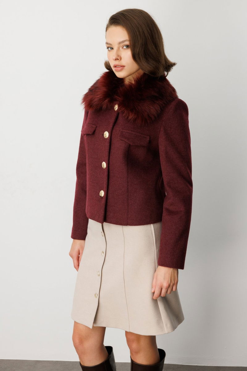 Ekol Kadın Yakası Kürklü Kısa Mont 6121 Bordo - 2