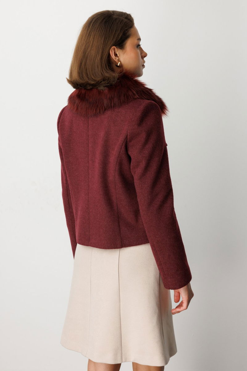 Ekol Kadın Yakası Kürklü Kısa Mont 6121 Bordo - 4