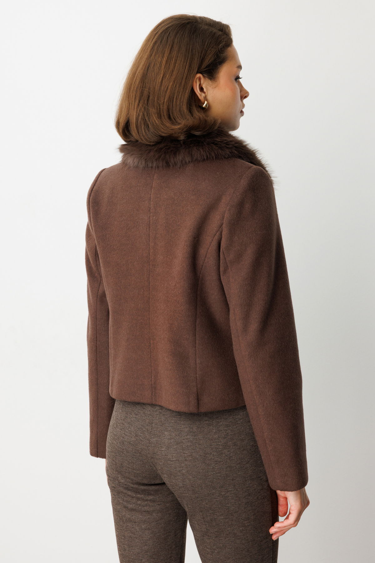 Ekol Kadın Yakası Kürklü Kısa Mont 6121 Kahverengi - 5