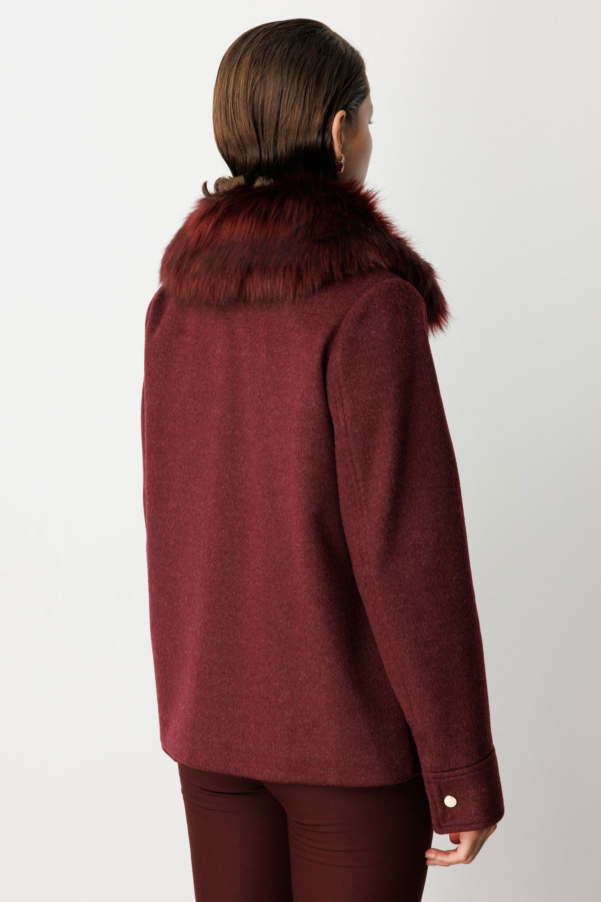 Ekol Kadın Yakası Kürklü Kruvaze Mont 6085 Bordo - 4