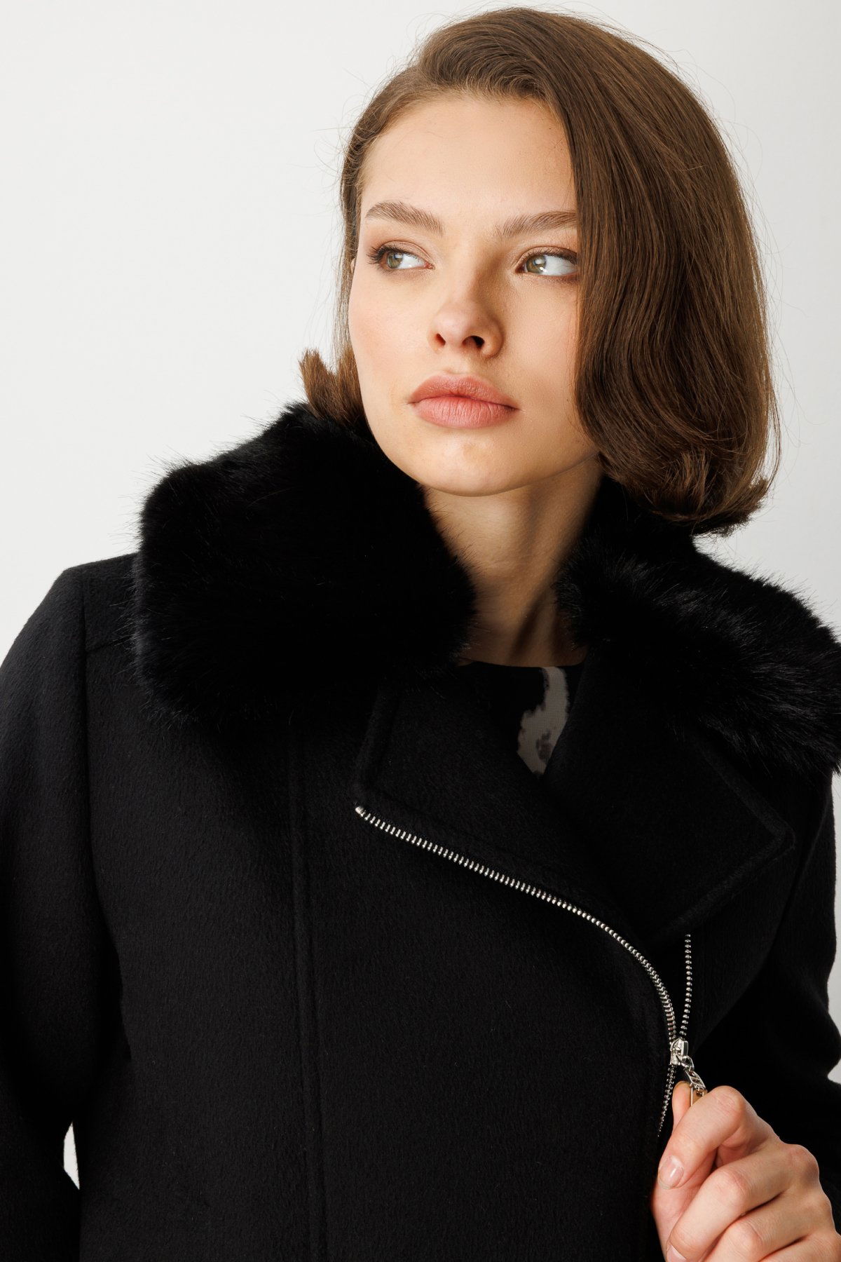 Ekol Kadın Yakası Kürklü Kruvaze Mont 6085 Siyah - 3