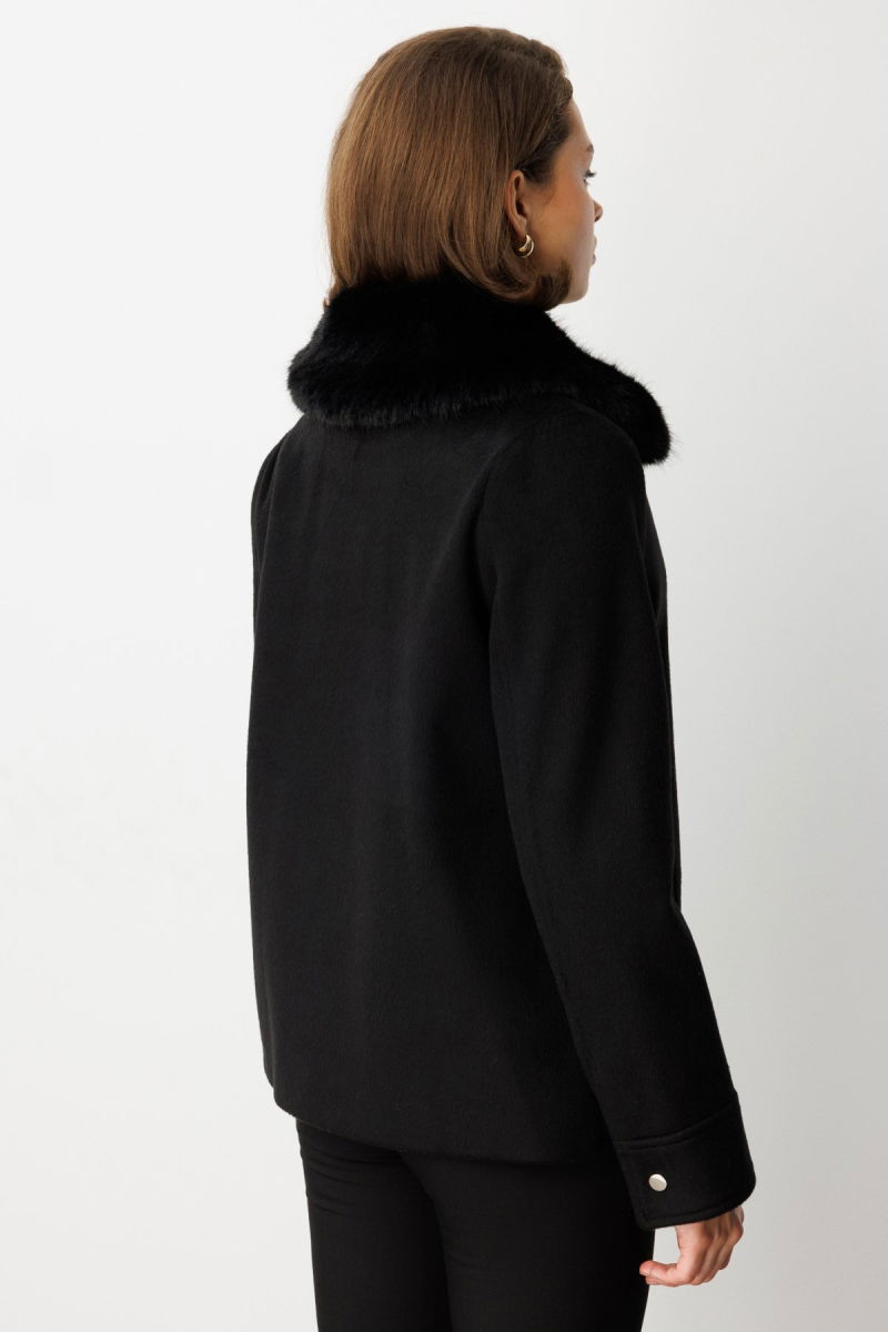 Ekol Kadın Yakası Kürklü Kruvaze Mont 6085 Siyah - 5
