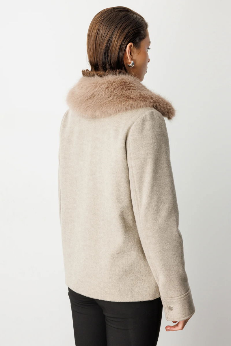 Ekol Kadın Yakası Kürklü Kruvaze Mont 6085 Vizon - 4