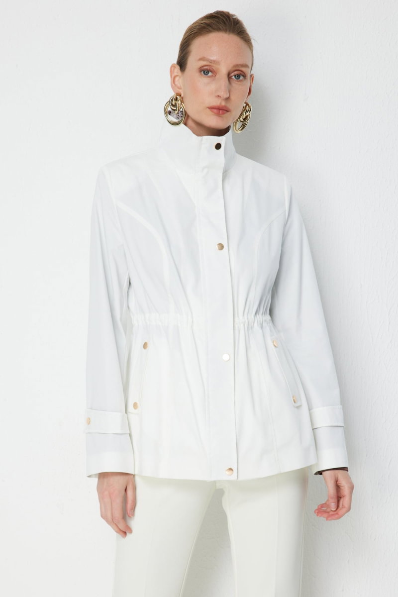 Ekol Kadın Yakası Leopar Desenli Apoletli Trenç 7044 Ekru - 3