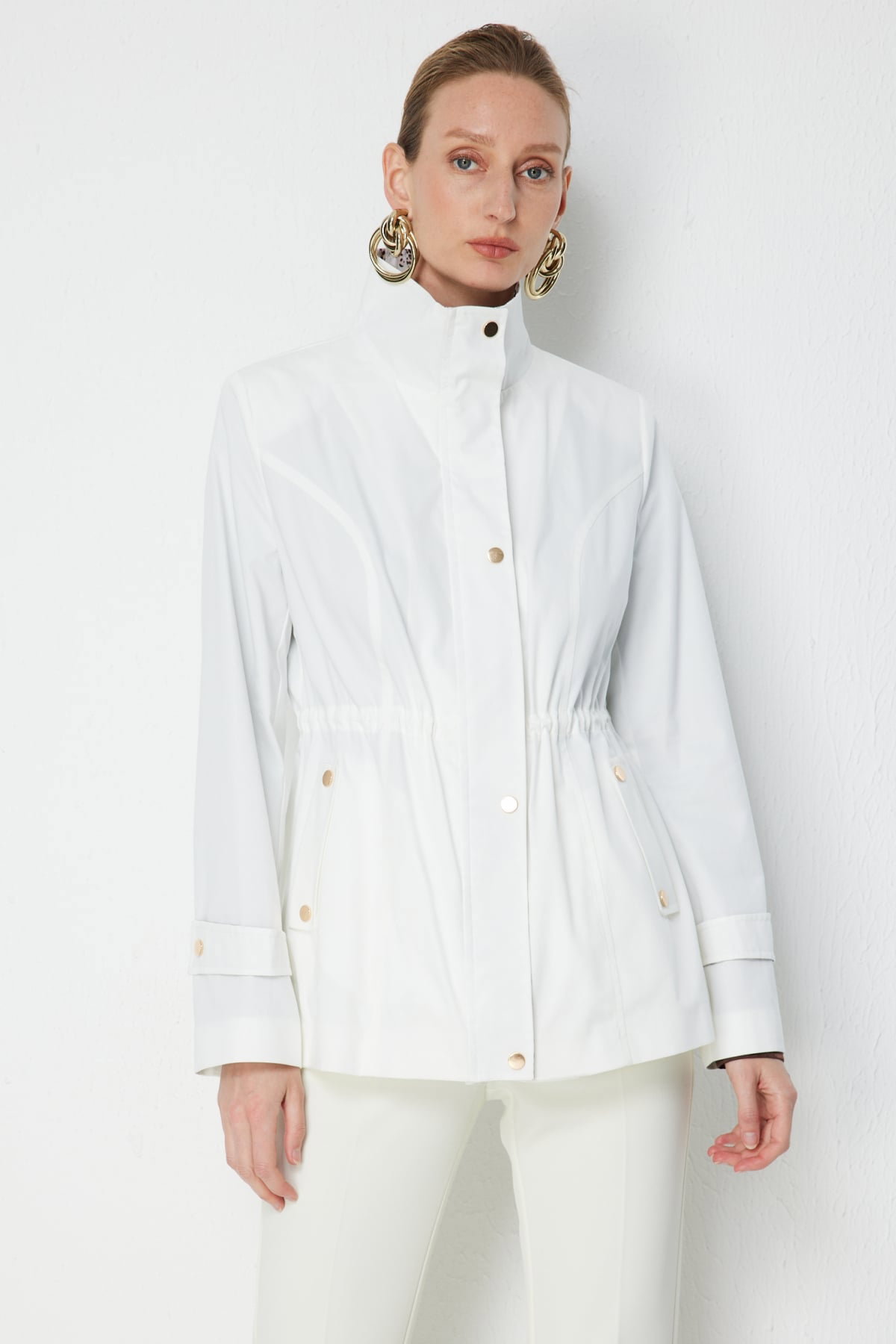 Ekol Kadın Yakası Leopar Desenli Apoletli Trenç 7044 Ekru - 3