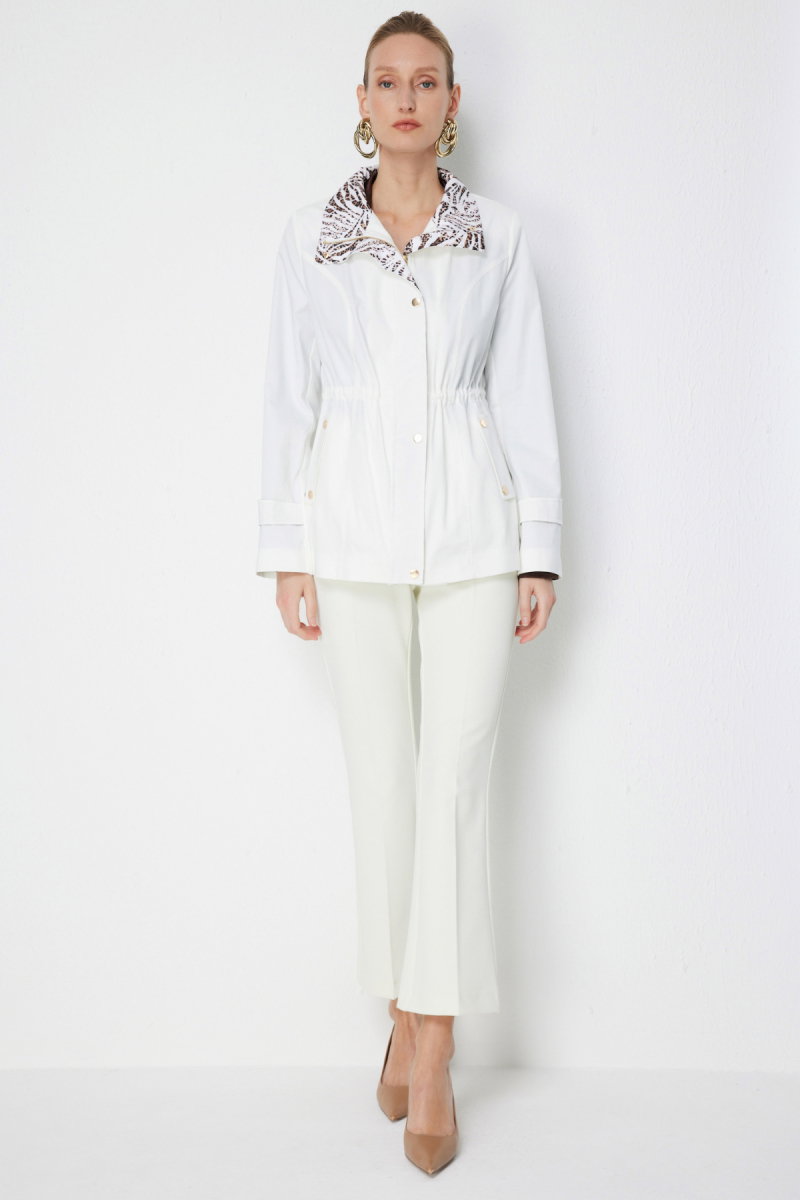 Ekol Kadın Yakası Leopar Desenli Apoletli Trenç 7044 Ekru - 4