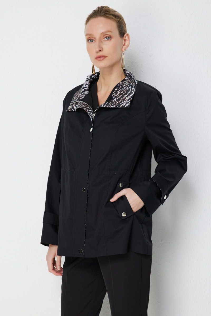 Ekol Kadın Yakası Leopar Desenli Apoletli Trenç 7044 Siyah - 3