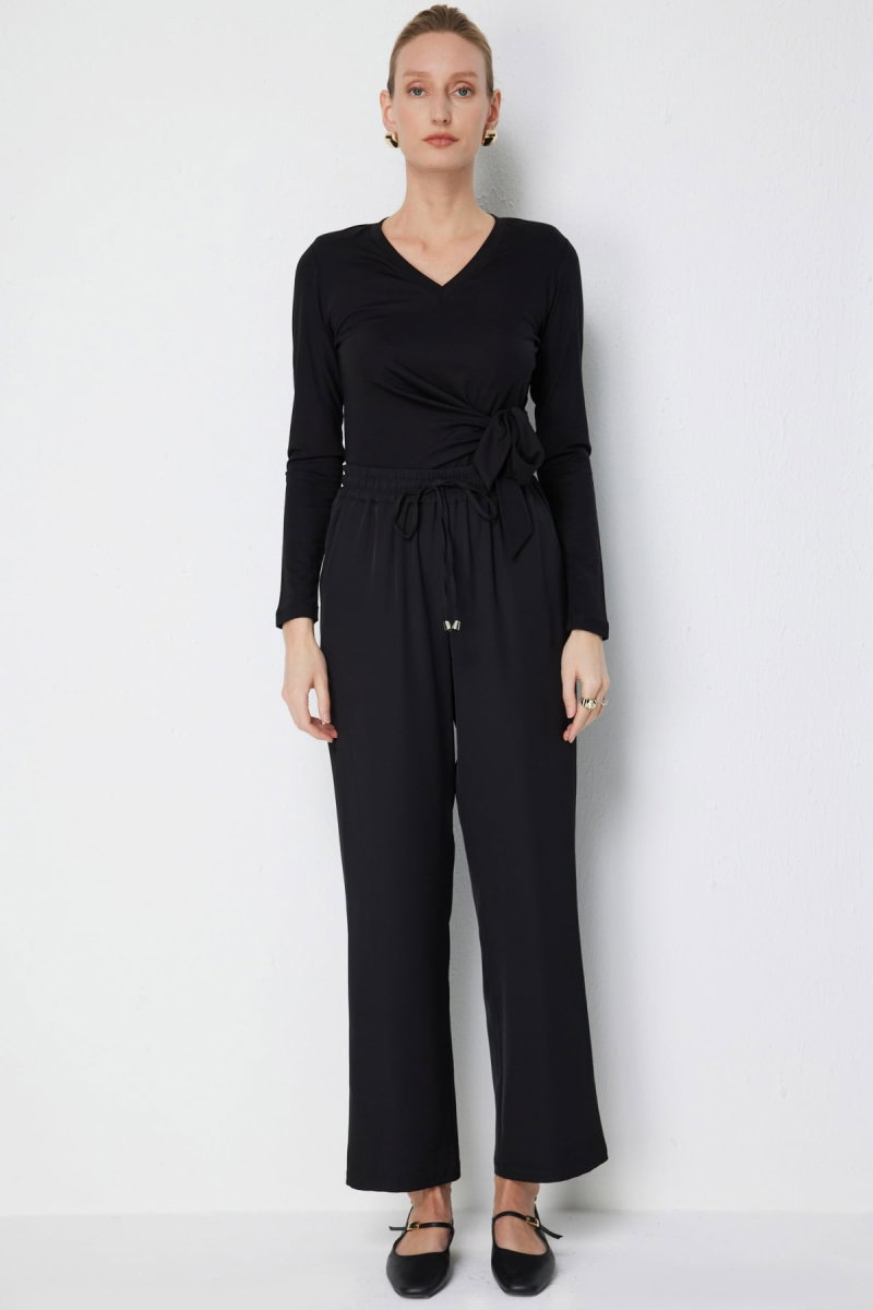 Ekol Kadın Yan Cepli Bol Paça Pantolon 4124 Siyah - 2