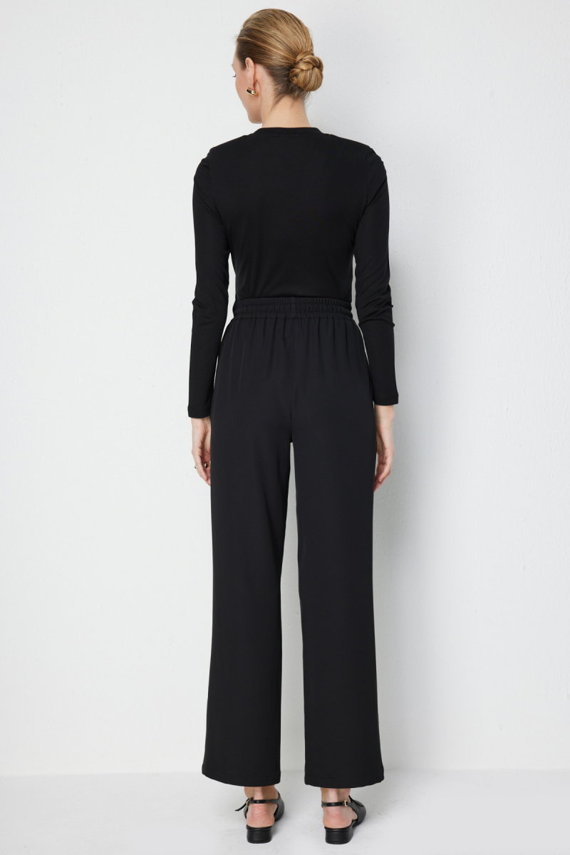 Ekol Kadın Yan Cepli Bol Paça Pantolon 4124 Siyah - 4