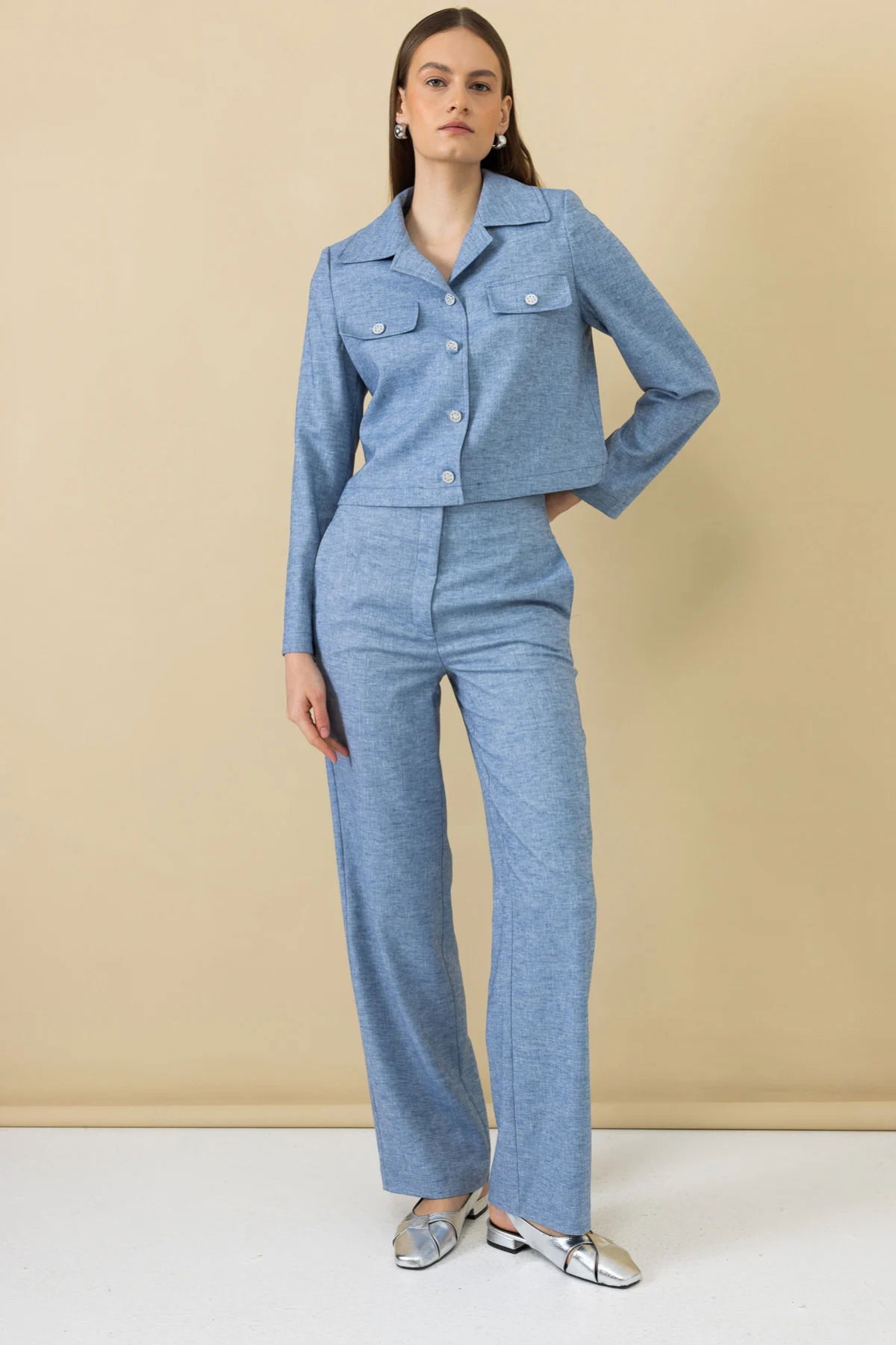 Ekol Kadın Yan Cepli Bol Paça Pantolon 4198 Blue - 1
