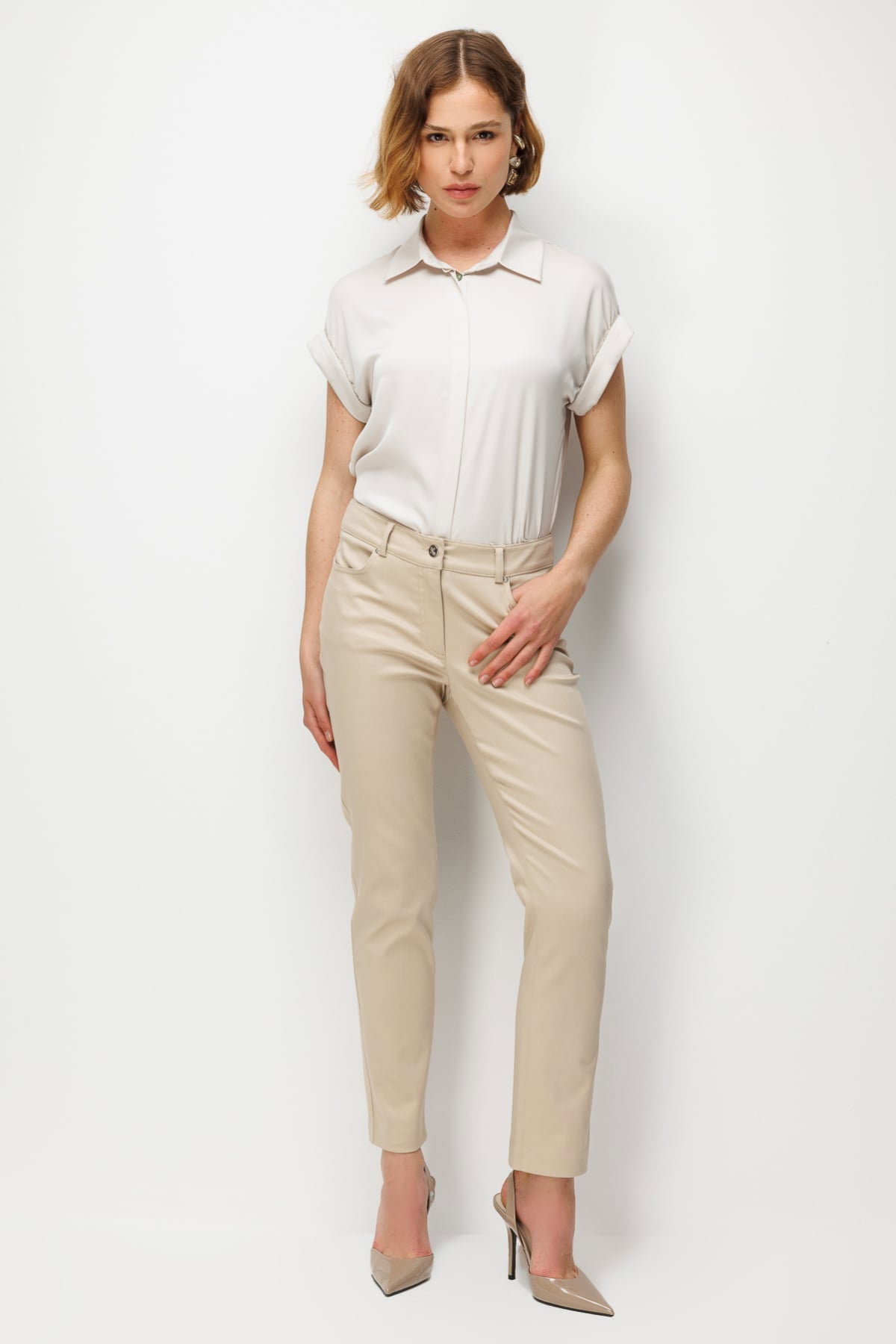 Ekol Kadın Yan Cepli Dar Paça Pamuklu Pantolon 4098 Kum - 1