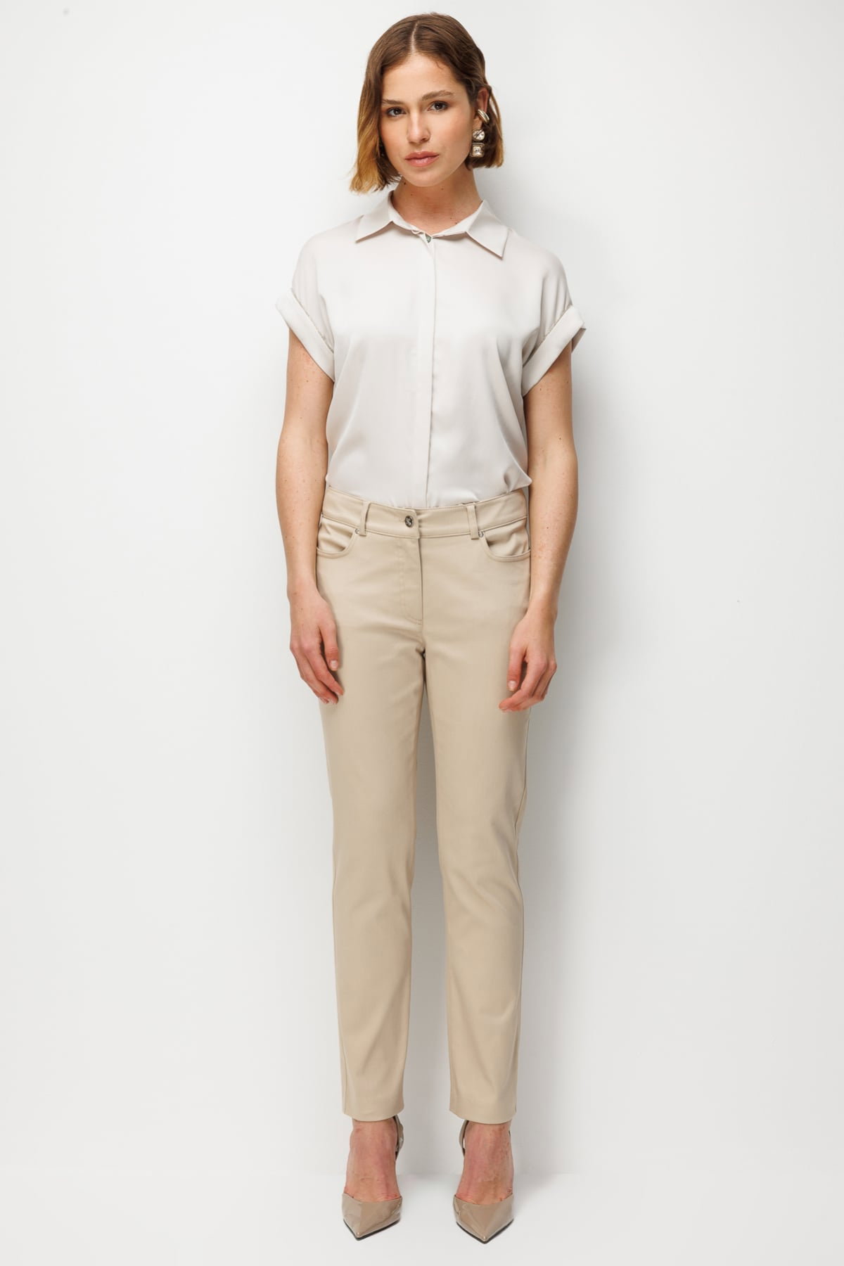 Ekol Kadın Yan Cepli Dar Paça Pamuklu Pantolon 4098 Kum - 2