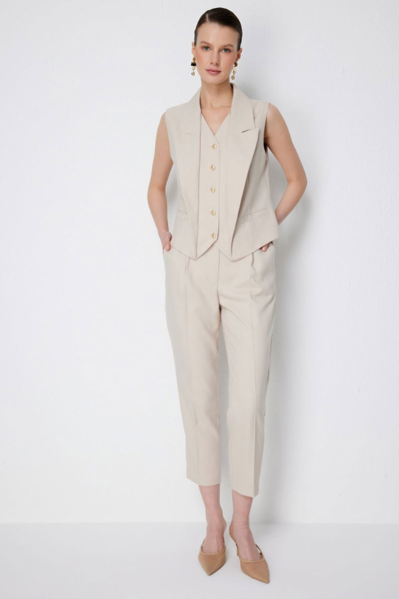 Ekol Kadın Yan Cepli Dar Paça Pantolon 1192 Kum 