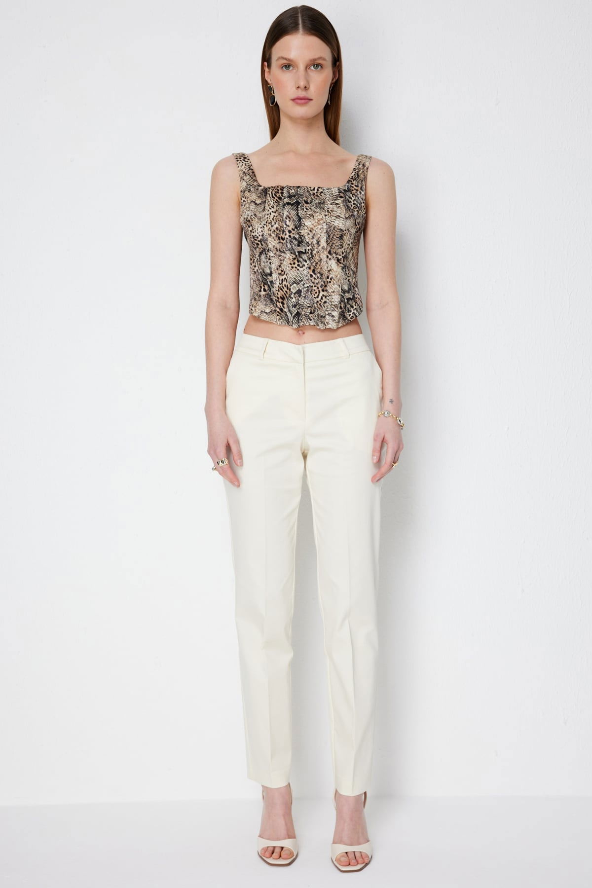 Ekol Kadın Yan Cepli Dar Paça Pantolon 4018 Ekru - 1