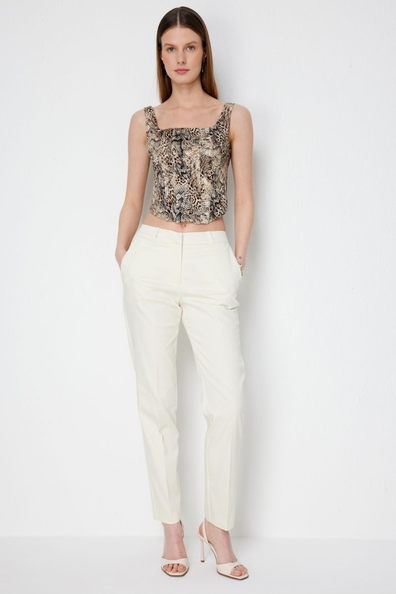 Ekol Kadın Yan Cepli Dar Paça Pantolon 4018 Ekru - 2