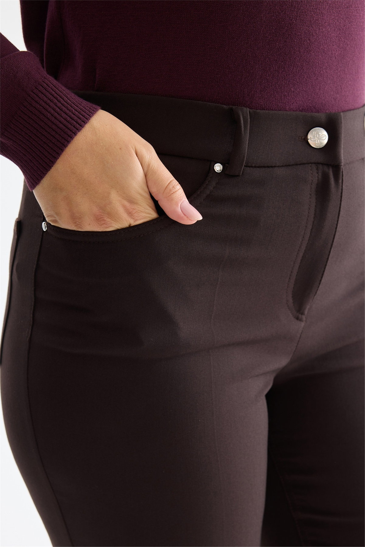 Ekol Kadın Yan Cepli Dar Paça Pantolon Kahverengi - 3