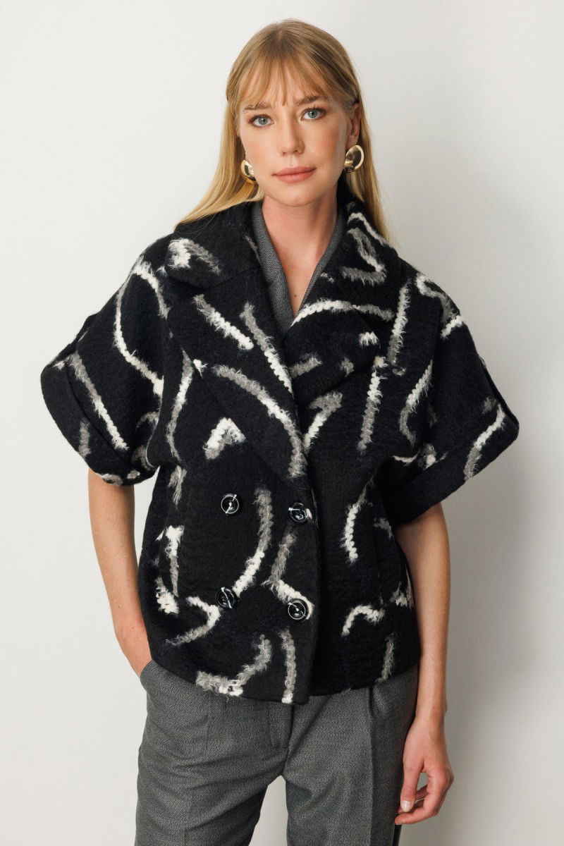 Ekol Kadın Yarasa Kol Desenli Mont 6005 Siyah - Ekol