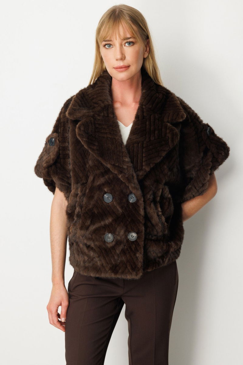 Ekol Kadın Yarasa Kol Peluş Mont 6901 Kahverengi - Ekol