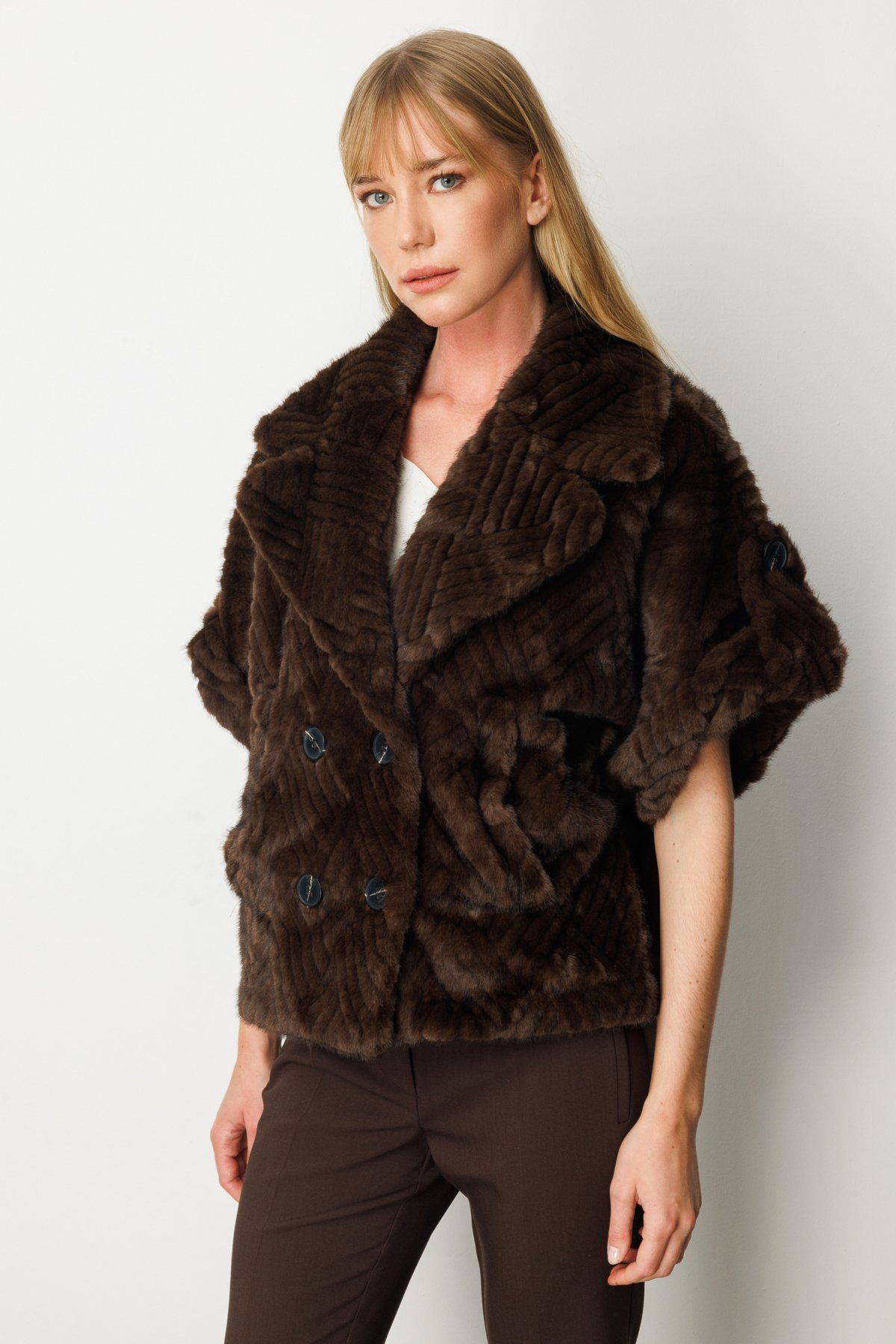 Ekol Kadın Yarasa Kol Peluş Mont 6901 Kahverengi - 2