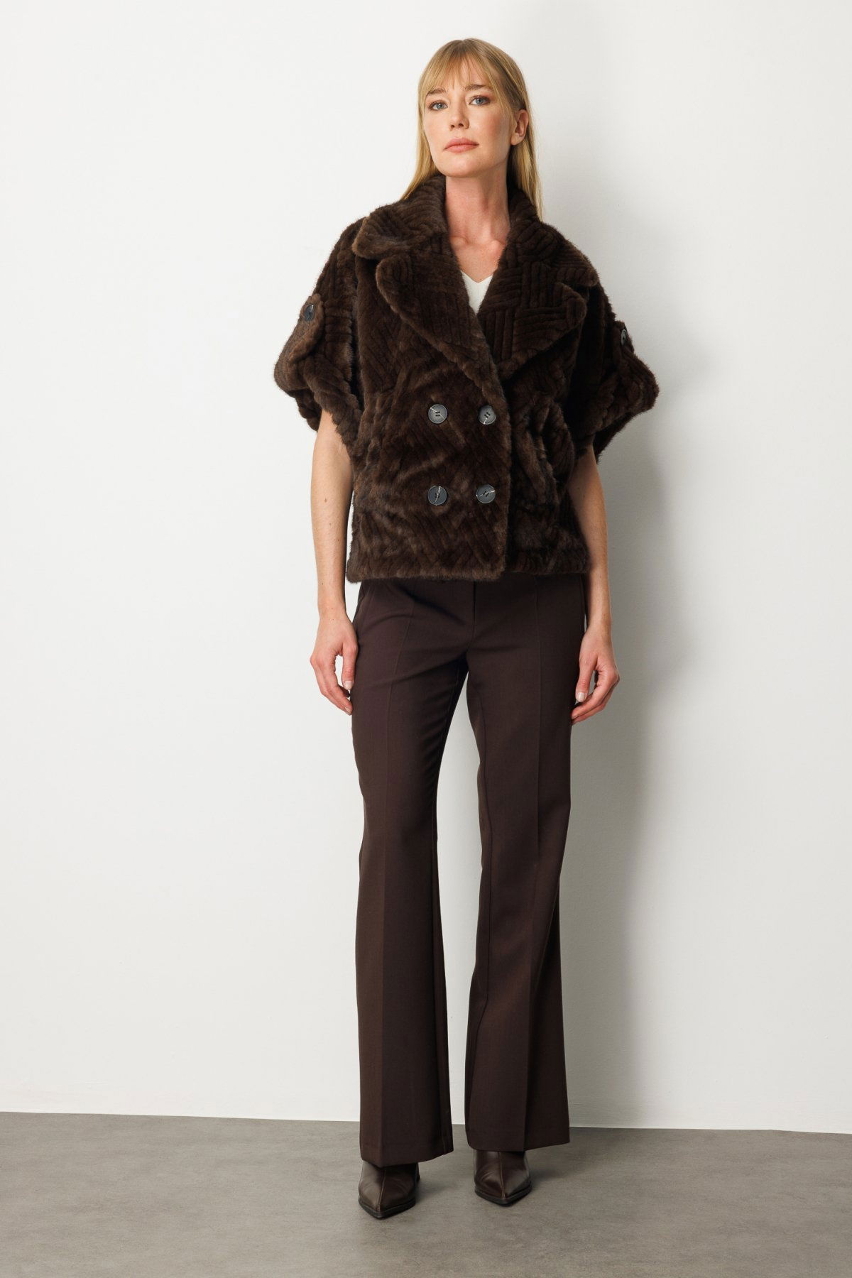 Ekol Kadın Yarasa Kol Peluş Mont 6901 Kahverengi - 3