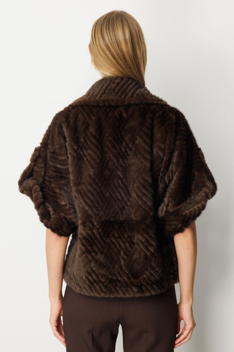 Ekol Kadın Yarasa Kol Peluş Mont 6901 Kahverengi - 4