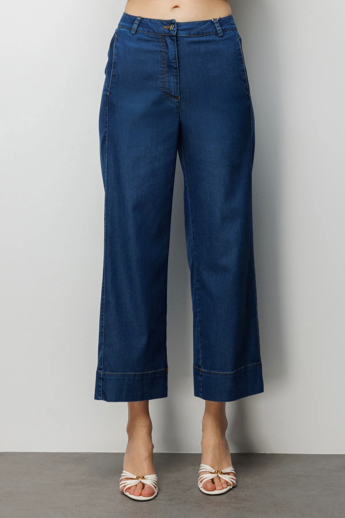 Ekol Kadın Yüksek Bel Bol Paça Pantolon 4088 Indigo - 3