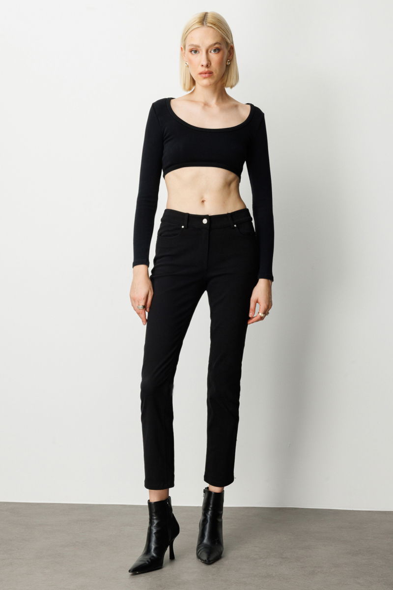 Ekol Kadın Yüksek Bel Dar Paça Pantolon 1061 Siyah - Ekol