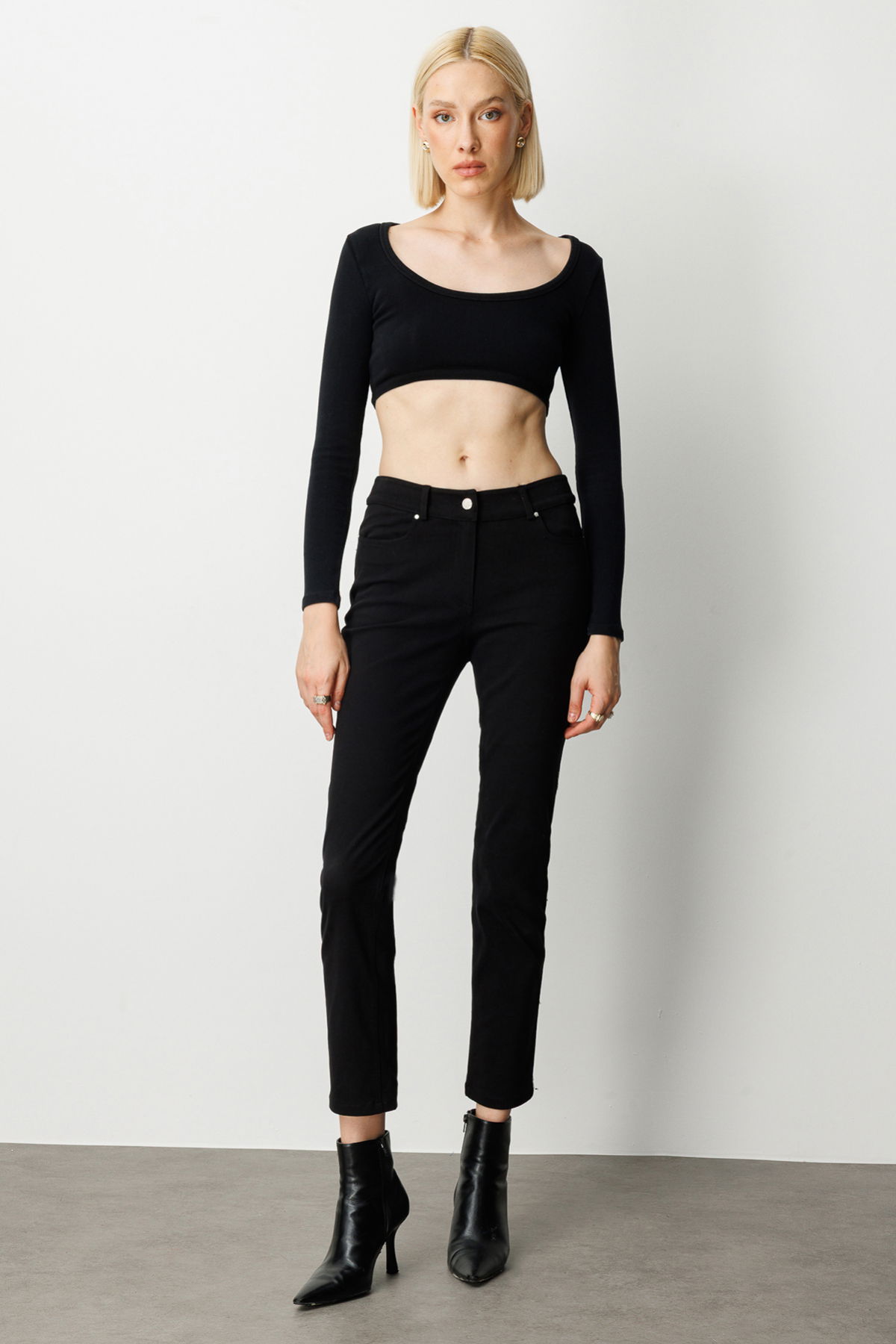 Ekol Kadın Yüksek Bel Dar Paça Pantolon 1061 Siyah - 1