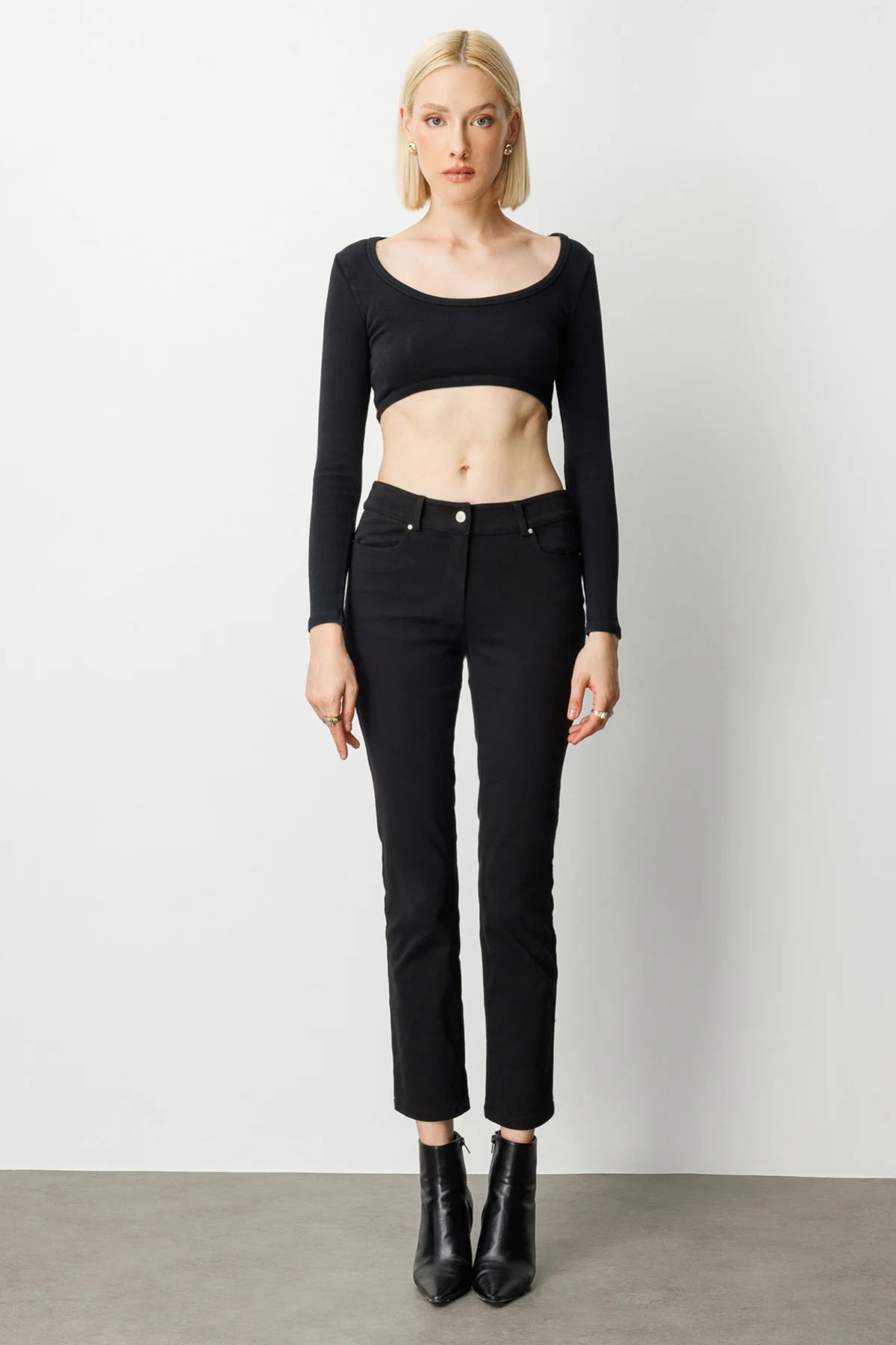 Ekol Kadın Yüksek Bel Dar Paça Pantolon 1061 Siyah - 2