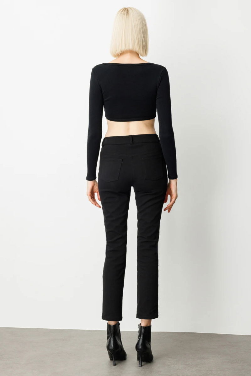 Ekol Kadın Yüksek Bel Dar Paça Pantolon 1061 Siyah - 4