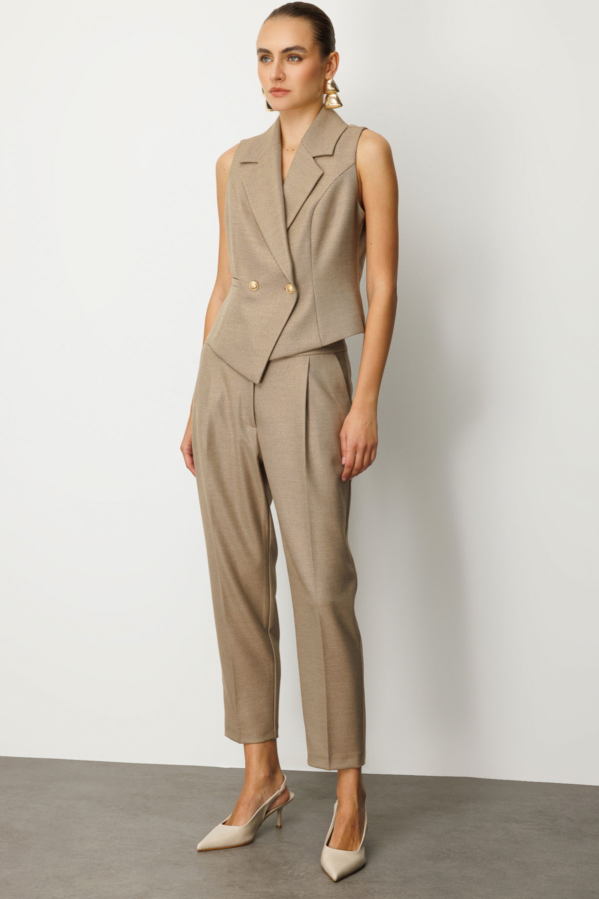 Ekol Kadın Yüksek Bel Dar Paça Pantolon 5055 Gold - 2