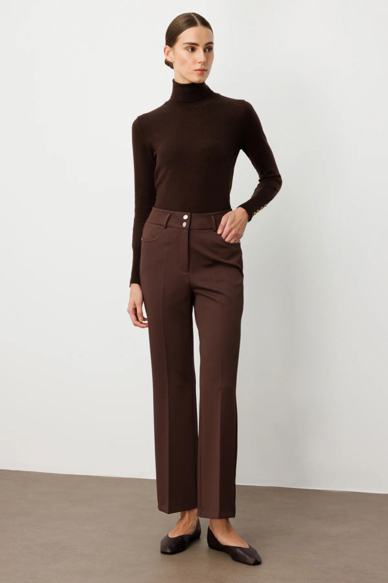 Ekol Kadın Yüksek Bel İspanyol Paça Pantolon 1023 Kahverengi - 2