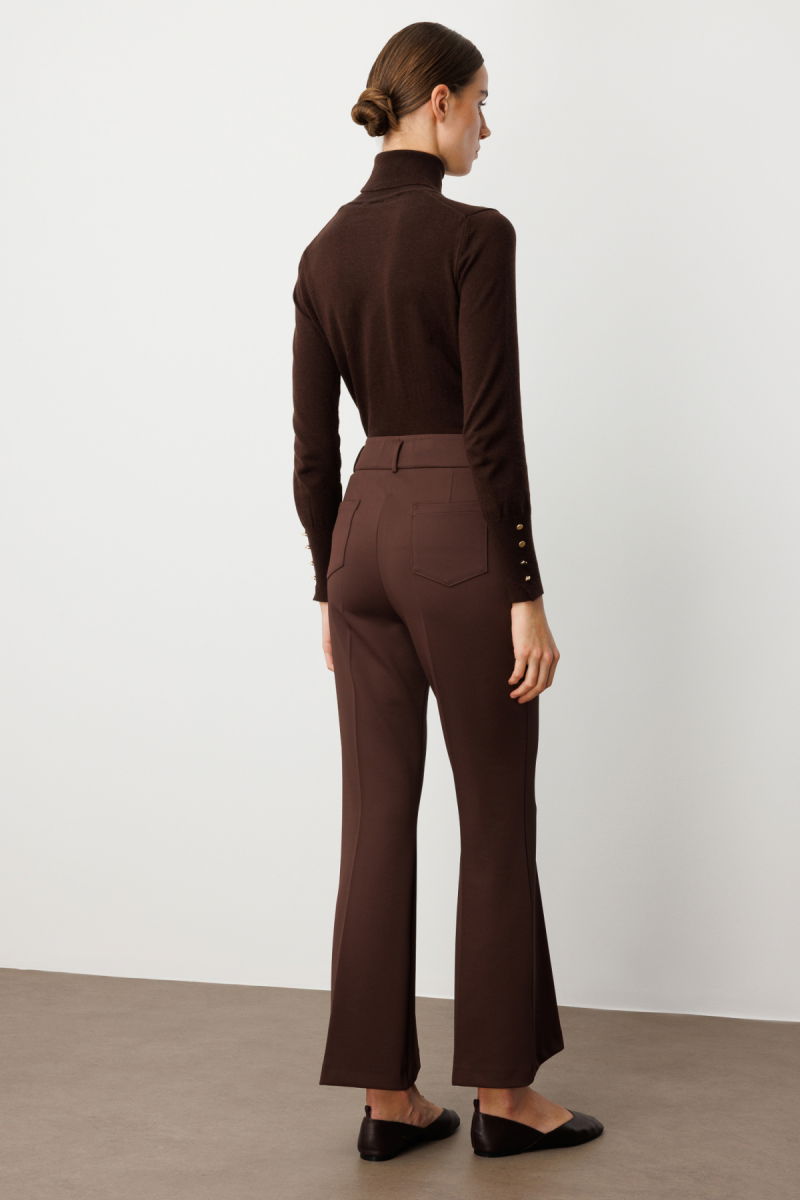 Ekol Kadın Yüksek Bel İspanyol Paça Pantolon 1023 Kahverengi - 4